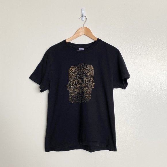 🌿 Stedman | Black and Gold Print Graphic Tee - Picture 1 of 2
